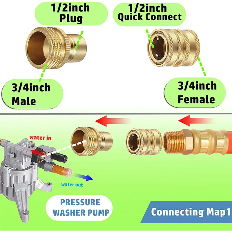 Pressure Washer Adapter Set M22 to 3/8 Inch Quick Connect 1/2'' Quick Connect Couplings for Hose Washer Gun Car Washing Machine