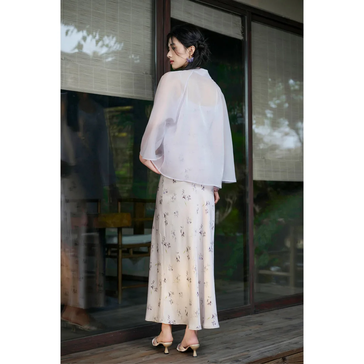 SENTUBILA Women's Floral Slip Dress with Chiffon Cardigan Set 2026 Summer Elegant Chinese Style 2-Piece Maxi Dress 161ZJ4808