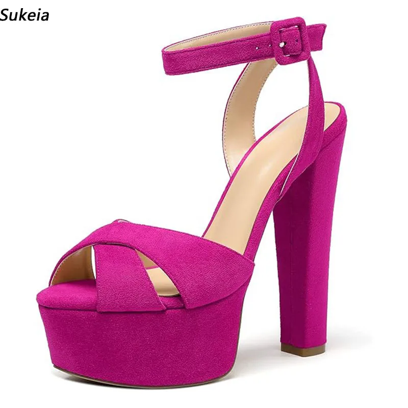 

Sukeia Handmade Women Summer Sandals Chunky High Heels Peep Toe Beautiful Red Dress Shoes Ladies US Plus Size 5-20