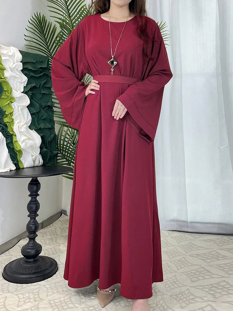 

New In Dress All Season Casual Women's Dress Loose Lace-up Maxi Long Dresses With Sleeves Solid Muslim Robe Female Clothing