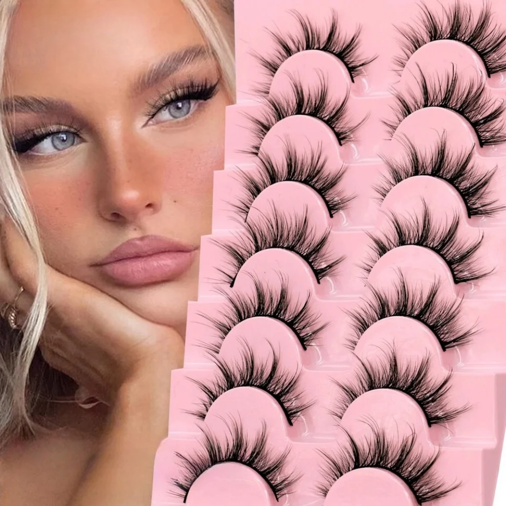 7 pairs of eyelashes 3D natural false eyelashes fluffy and soft cross comic eyelashes slim natural eyelash extension cosmetics