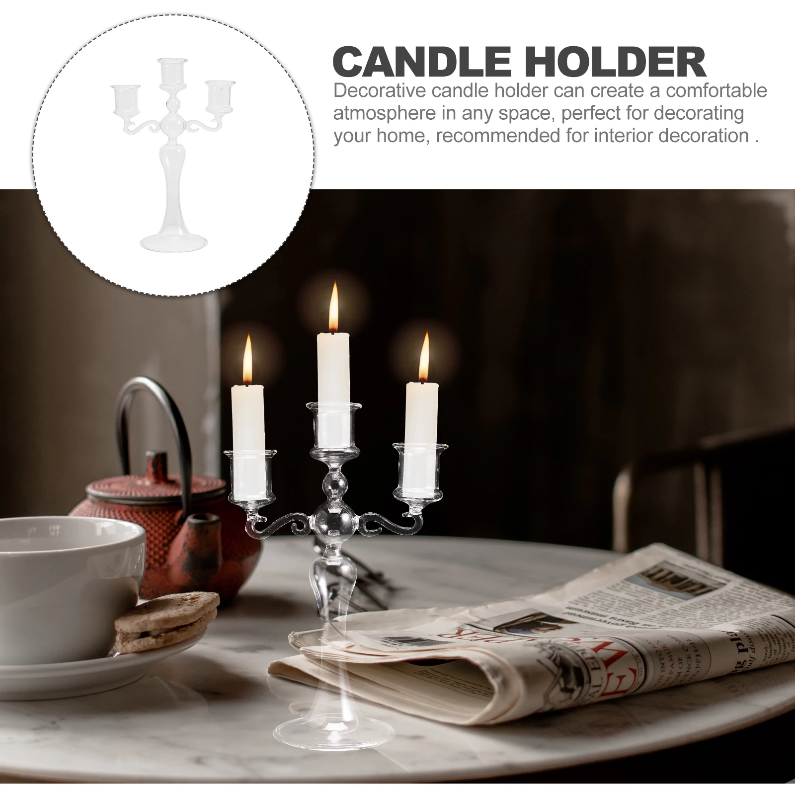 

Clear Glass Holder Smooth Polished Decorative Candlestick Holder Romantic Tabletop for Pillar Candles Wedding Events Home