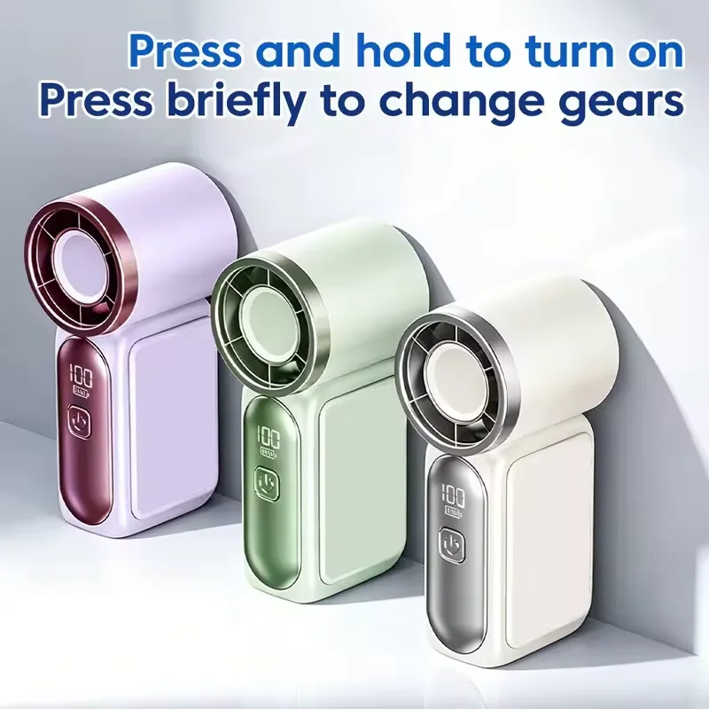 Portable Handheld Mini Fan 5 Speed Adjust Type C Rechargeable Fan Digital Display Desktop Fan Outdoor