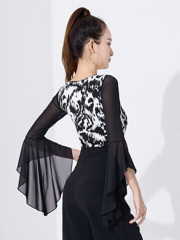 Couleur unie pratique de danse latine hauts modernes salle de bal fille Jazz maille compétition Costume ligne femmes barboteuses classiques 2024 nouveau