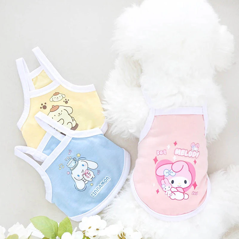 Fashion Cartoon Anime Sanrio My Melody Cinnamoroll Dog Vest Dog Clothes Breathable Floral Cute Puppy Cat Pet Clothes Supplies