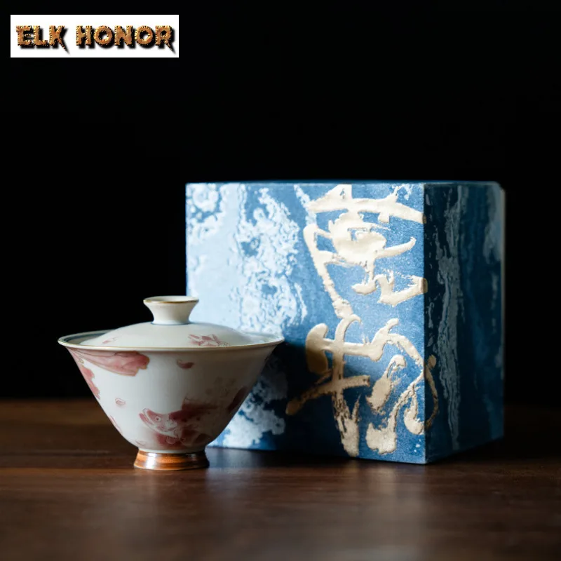 

110ml Hand-painted Red Fish Algae Pattern Gaiwan Elegant Tea Tureen Tea Bowl With Lid Kit Tea Making Cover Bowl Chinese Tea Set