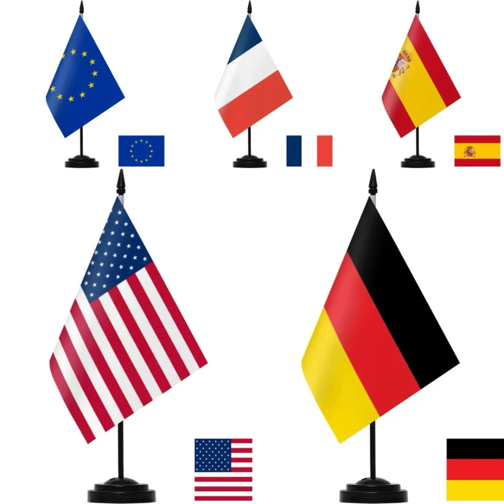 14x21cm Office Desk Germany  Spain Country Banner Meeting Room Table Standing Pole The Spanish National