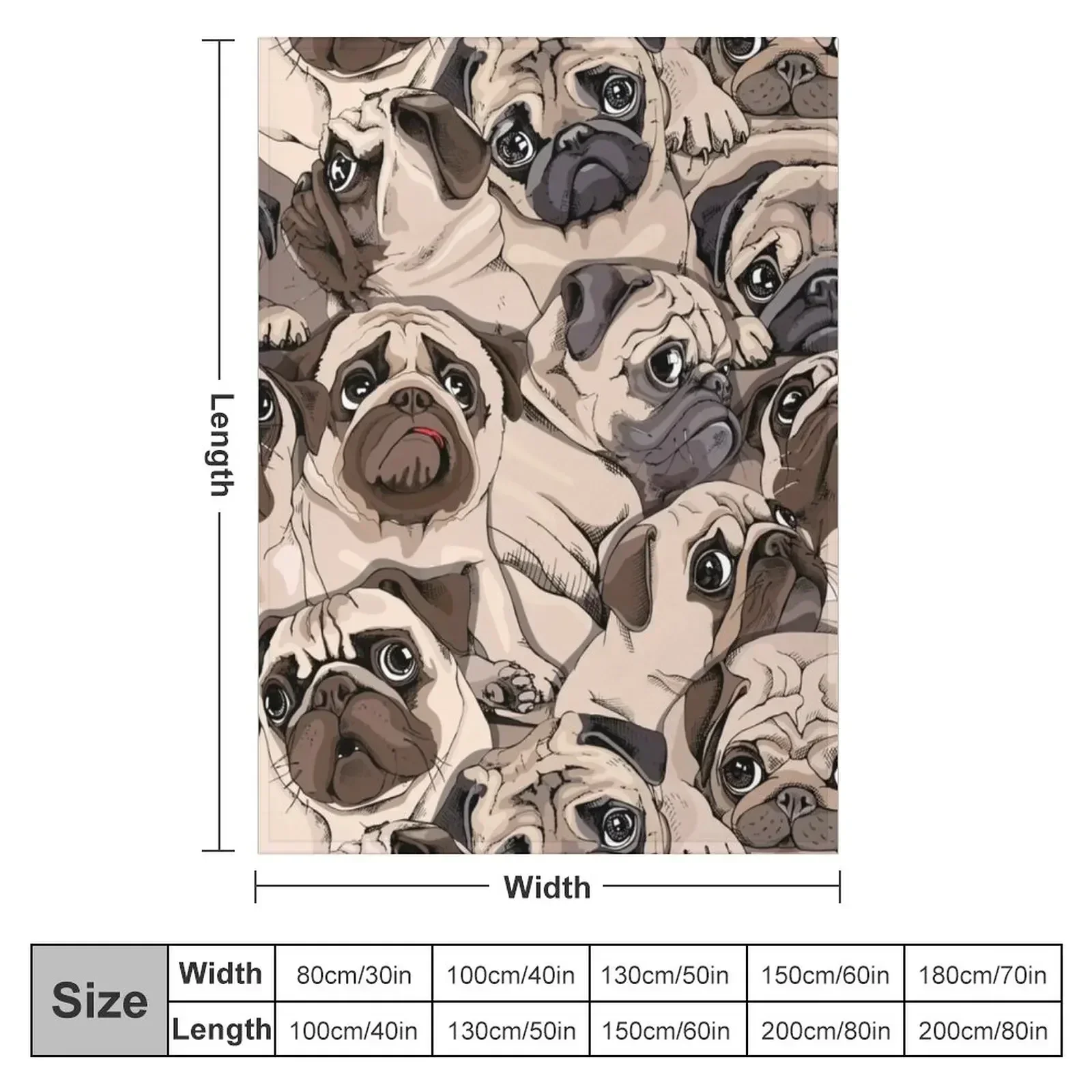 Seamless pattern - Portrait of many pugs Throw Blanket couch cozy soft plush fuzzy picnic outdoor blanket