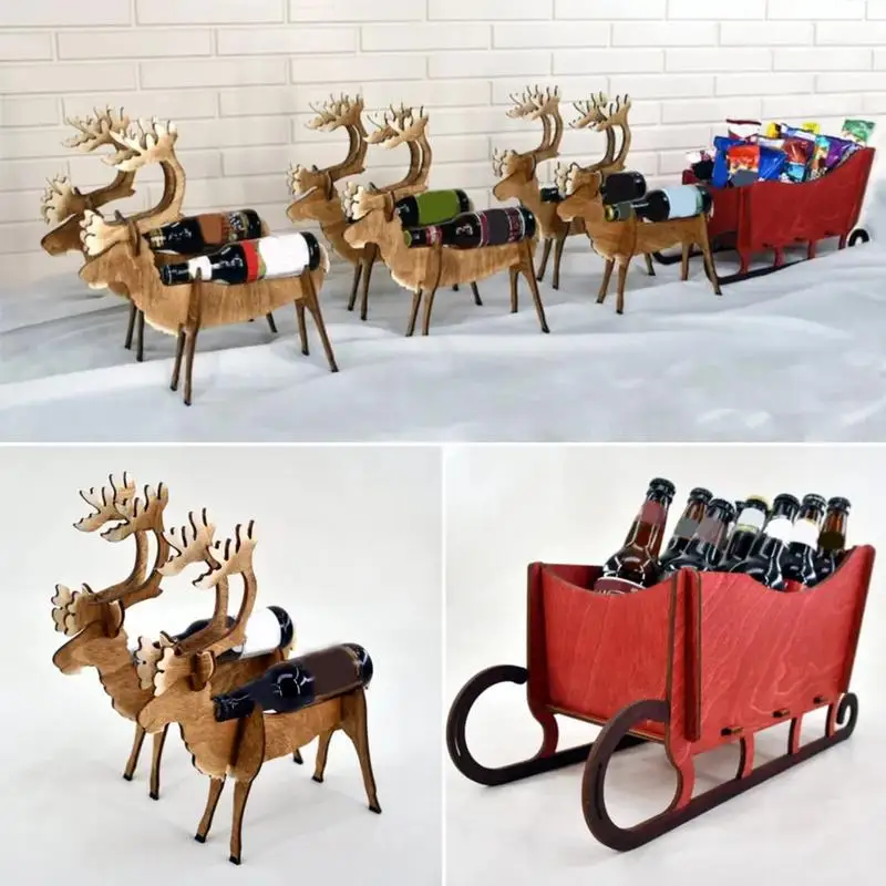 

cute Christmas Wine Rack Wooden Countertop Wine Bottle Rack Elk Mini Liquor Bottle Holder for Festive Bar Accessories Party Deco