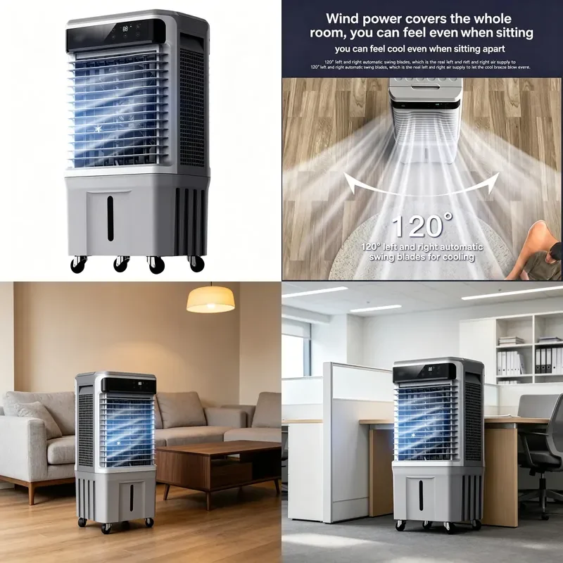 for Household Electric Evaporative Air Cooler with 50L Large Water Tank Portable Remote Control 3 Speed Wind Metal Structure