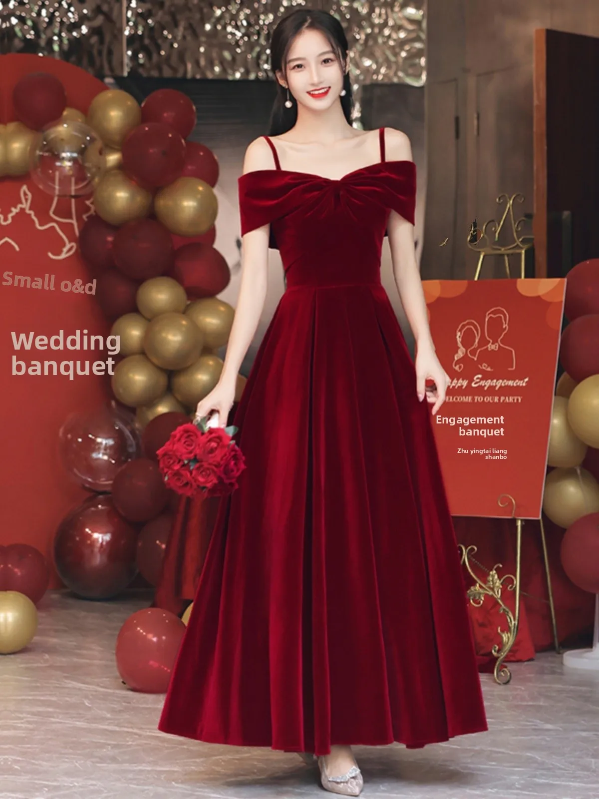 

Красное свадебное платье Ele для невесты, новинка 2025, корейская версия, длинное платье на молнии для помолвки и свадебных вечеринок