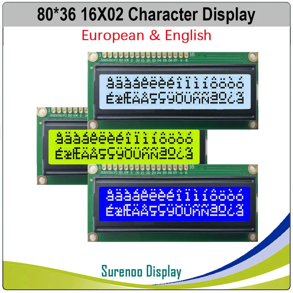 

European English 1602 162 16X2 16*2 Character LCD Module Display Screen Panel LCM STN Yellow Green Blue White LED Backlight