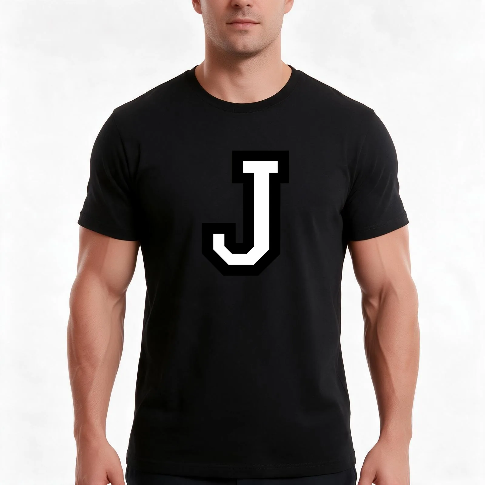 Letter J two-color T-Shirt, Summer Casual Cotton Tee, Oversized Streetwear Tops, Vintage Graphic Print, Loose Fit Short Sleeve