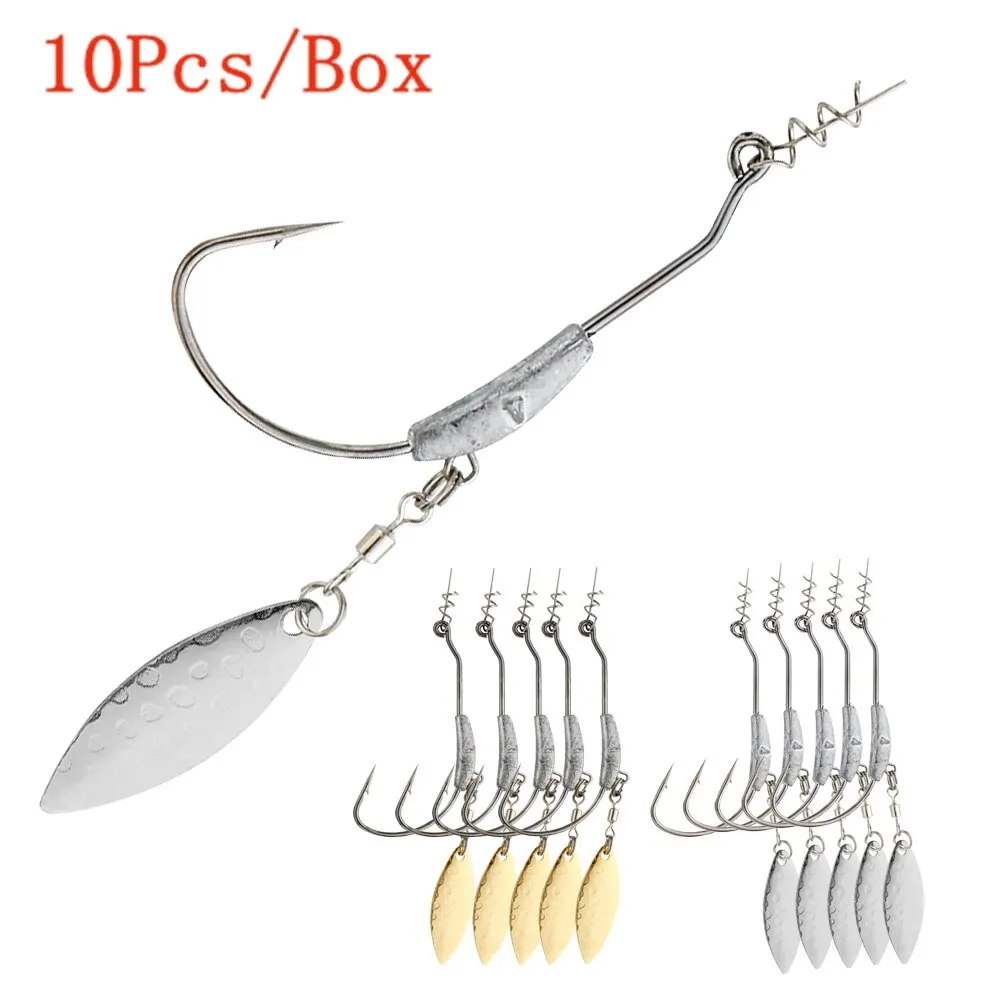 Jig Head Fish Hook 2G 3G 4G Fishing Hooks 10Pcs With Spin Lock Pin Spinner For Soft Fishing Bait Of Carbon Steel Hooks