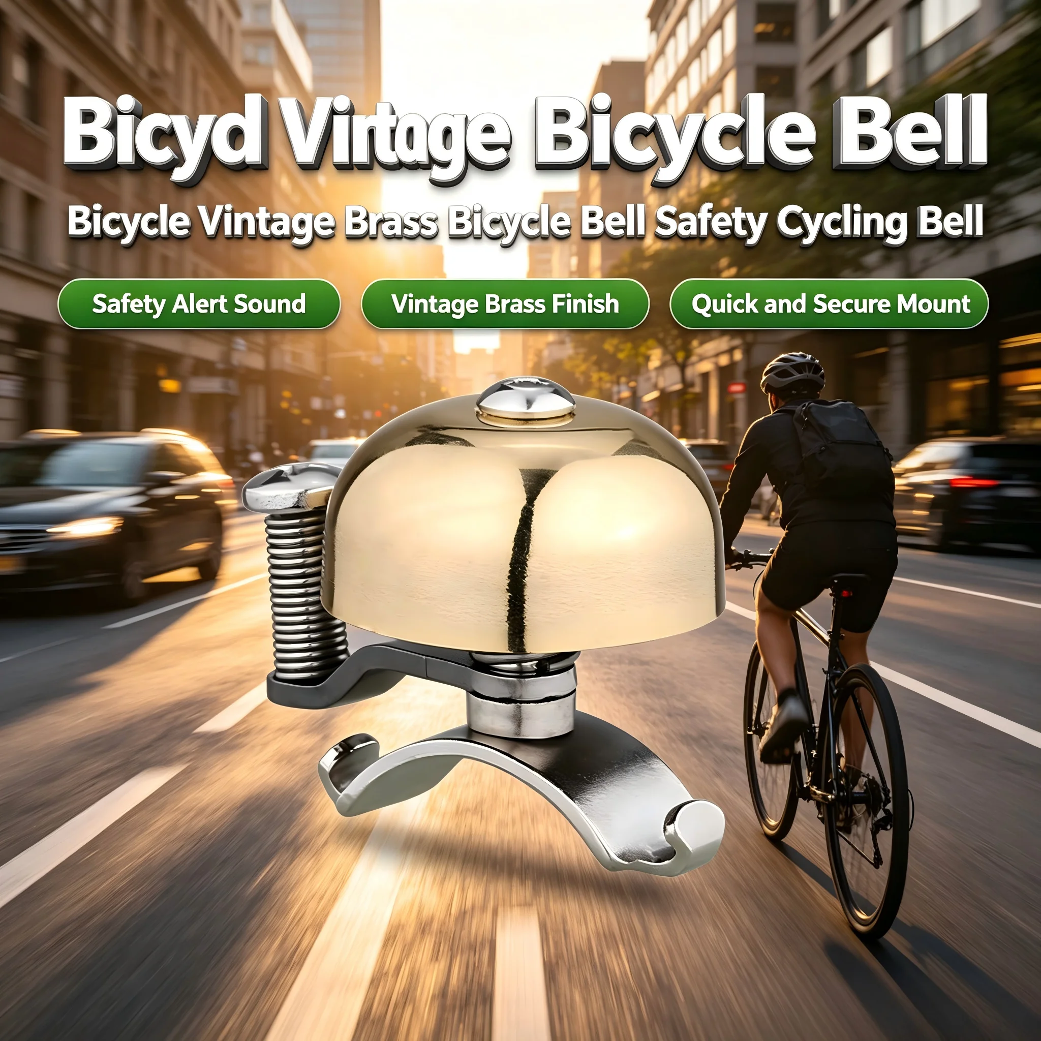 Bicycle Vintage Brass Bicycle Bell with Clear Crisp Loud Safety Cycling Bell for Mountain Road Bike Handlebar Cycling Accessory