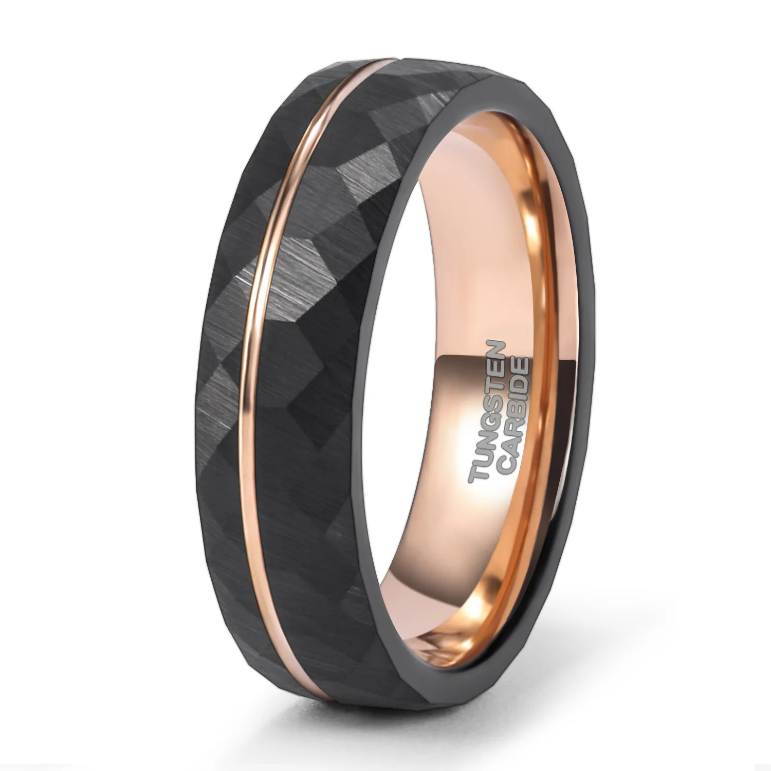 8mm 6mm Tungsten Ring Simple Rhombic Rhombus Inlaid with Rose Gold Color Line Lovers 6mm 8mm Black Tungsten Steel Ring Size 6-13