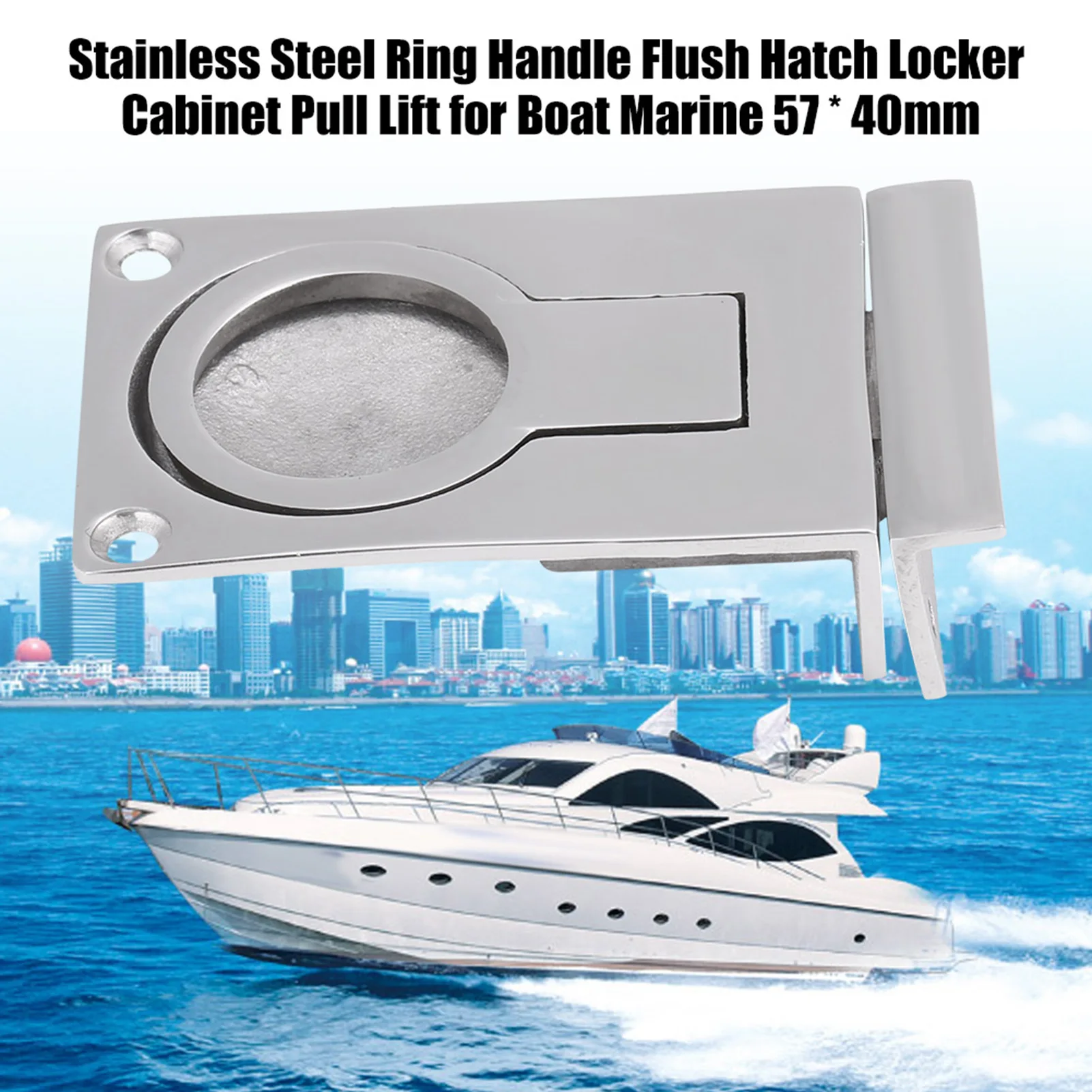 Stainless Steel Ring Handle Flush Hatch Locker Cabinet Pull Lift for Boat Marine 57 * 40mm