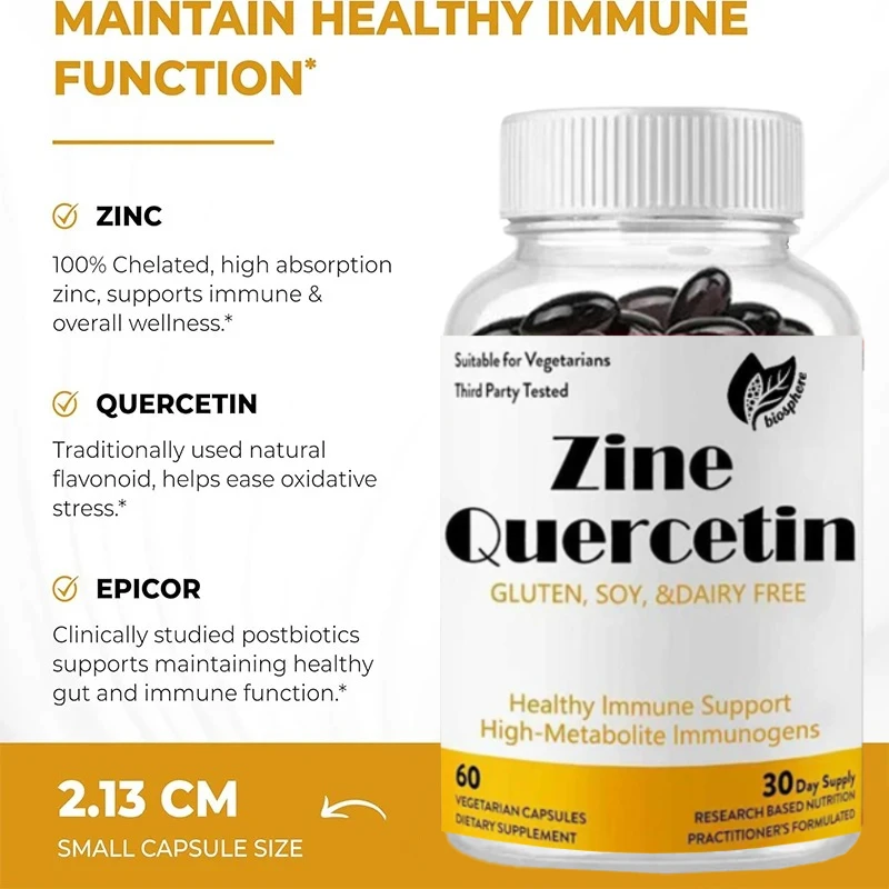 60 Vegetarian Capsules Zinc Quercetin Supplement Gluten-Free Body Resistance Support Efficient Nutritional Supplement
