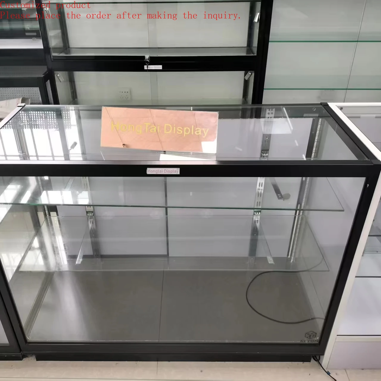 

Custom.Mirror Sliding Door Showcase Counter Factory Wholesale Supply With Strips Light Showcase Counter Vapor Counter Showcase