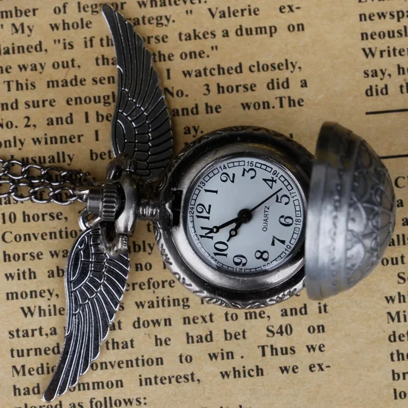그레이 빈티지 윙 볼 플랩 포켓 시계 절묘한 목걸이 펜던트 Fob 체인 빈티지 Steampunk 포켓 시계 남성 여성 매직