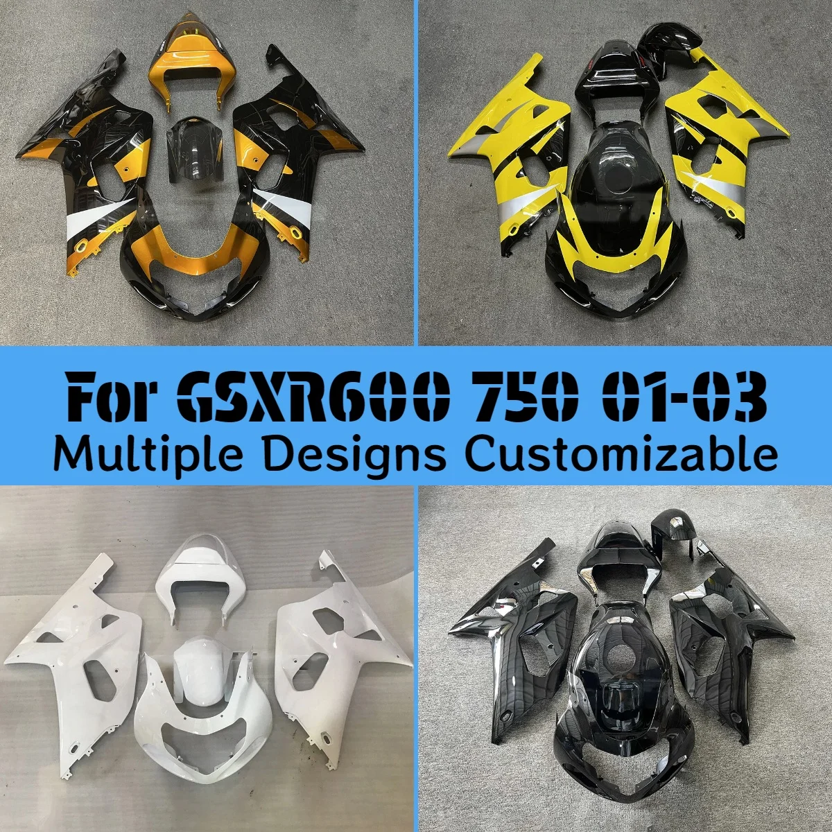 

Для GSXR600 GSXR750 2001 2002 2003, обтекатели для мотоцикла, АБС-пластик GSXR 600 750 01 02 03, бесплатный комплект обтекателей на заказ послепродажного обслуживания