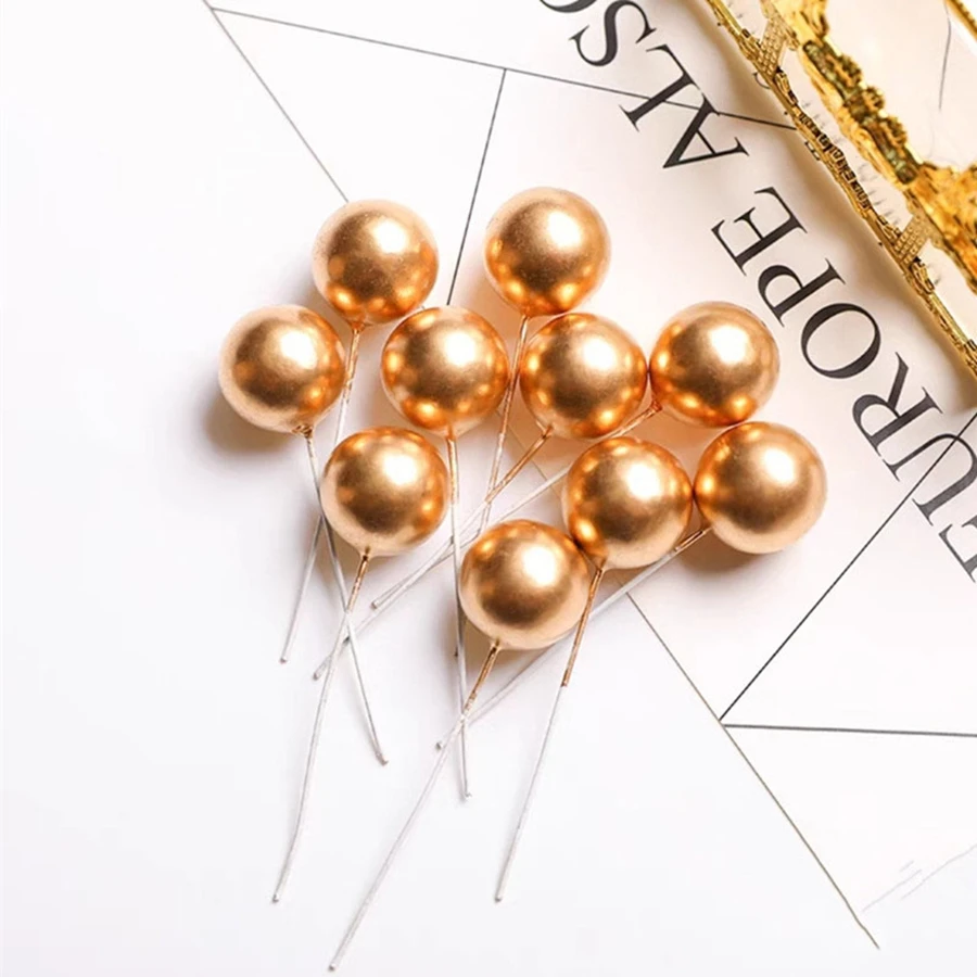 كعكة إدراج 3 سم كرة ذهبية كرة فضية، فاكهة رغوية، كرة صفراء وبيضاء وزرقاء ووردية، تزيين الكيك #6