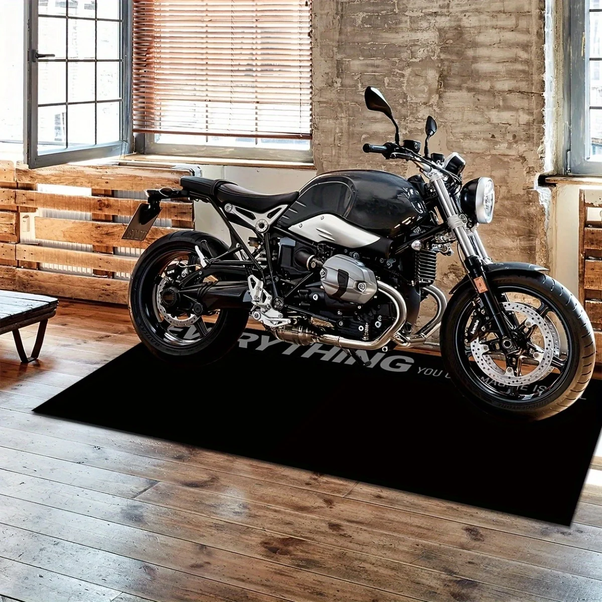 EVERYTHING Themed Motorcycle Mat, Anti-Slip Garage Floor Mat for Motorbike Parking, Oil Absorbent, Cool Black Style, Home Decor