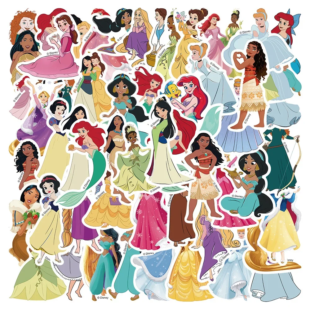 50pcs น่ารัก Disney Snow White Ariel Belle Princess สติกเกอร์ความงาม Graffiti Decals เด็กแล็ปท็อปสมุดภาพไดอารี่สติกเกอร์ของขวัญ