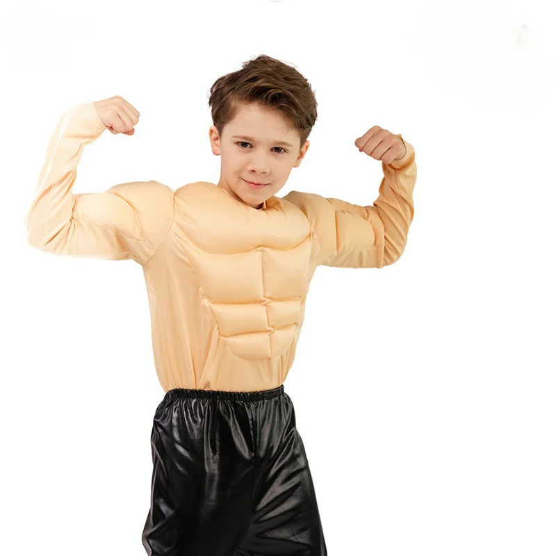 T-shirt per bambini muscolosi per ragazzi Cosplay falso muscolo toracico muscolo addominale falso divertente abbigliamento per ragazzini abbigliamento per bambini