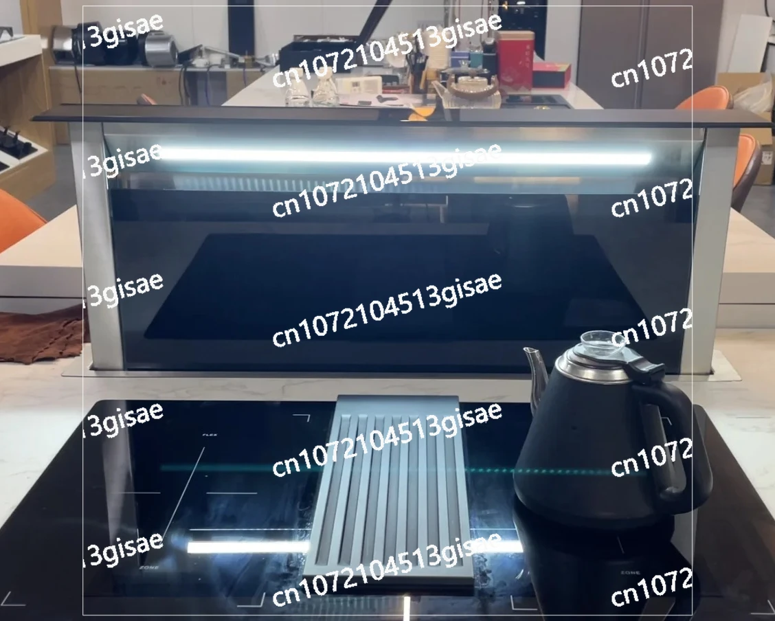 

Подъемная вытяжка со скрытой столешницей, открытая, поддерживающая плита