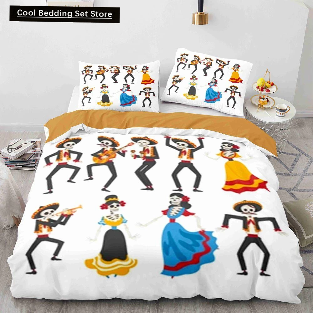 

Sugar Skull King Queen Duvet Cover Funny Skeleton Halloween Bedding Set Gothic Spooky Bone Quilt Cover Polyester Comforter Cover