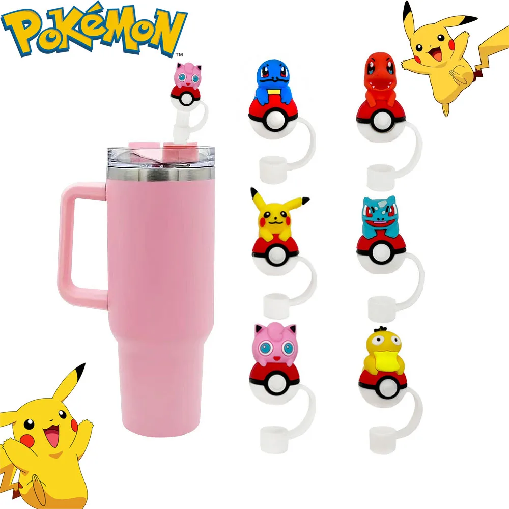 6styles Pokemon Cartoon Straw Cover Pikachu Jigglypuff Psyduck Anime Figure Cute Dust-proof Straw Decoration Children Gifts