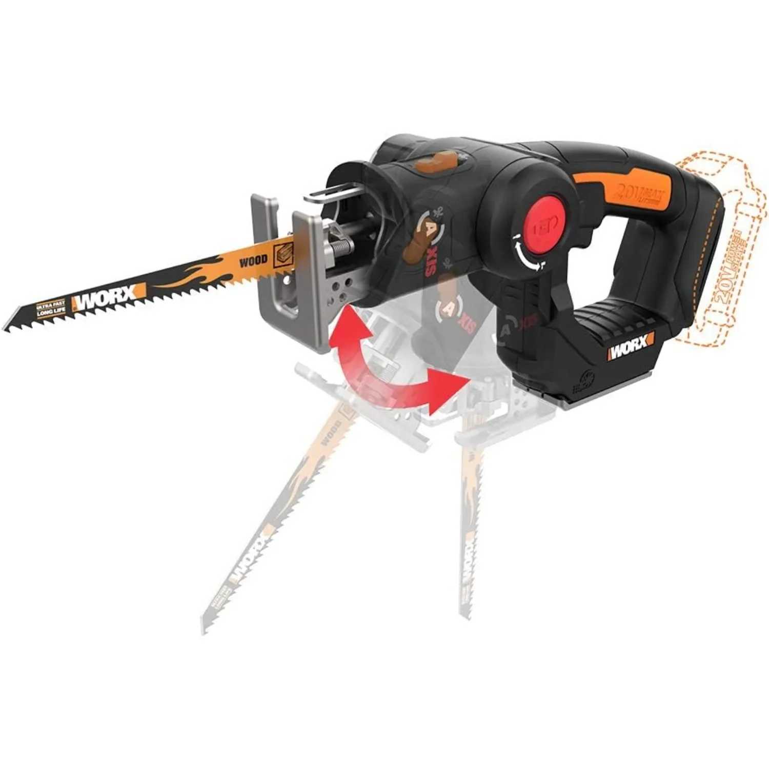 2024 New WORX WX550L.9 20V Power Share Axis Cordless Reciprocating & Jig Saw (Tool Only)