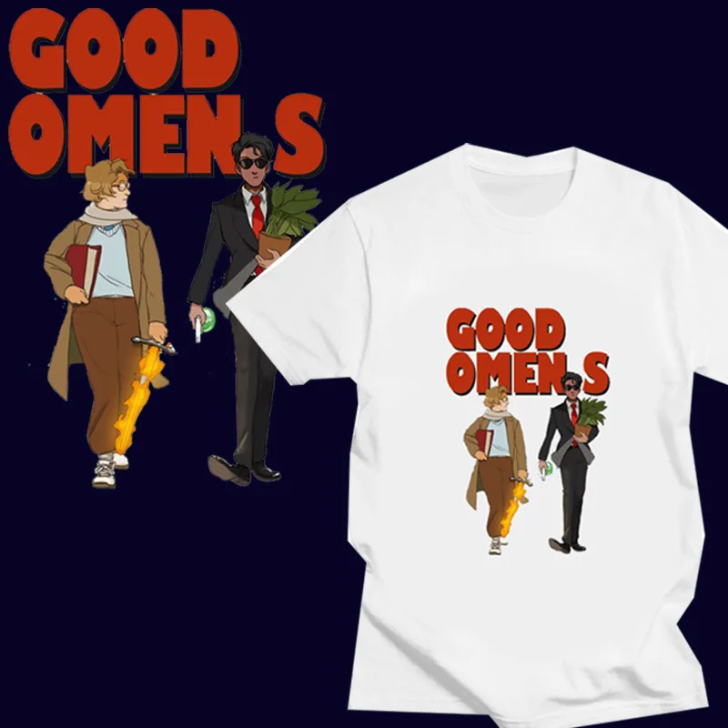 Good Omens The End Was Just The Start Print Tshirt Men Women TV Show Graphic Tee Shirt Breathable Streetwear Men Clothing Tops