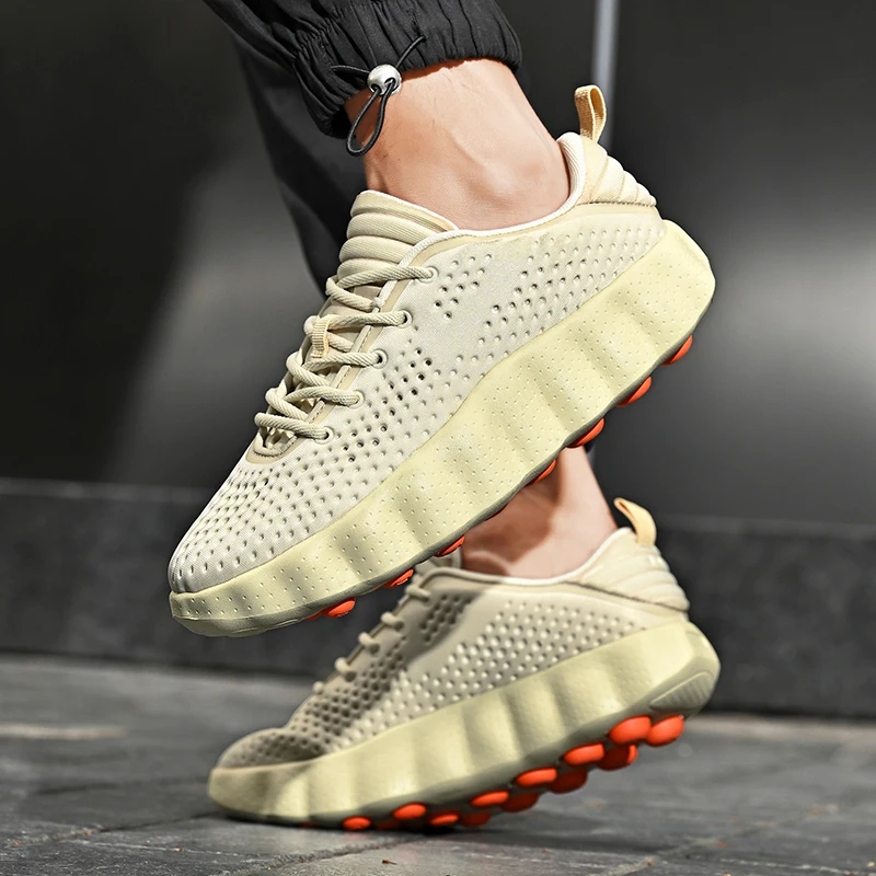 Herren-Wanderschuhe mit dicker Polsterung, atmungsaktive Mesh-Sneaker, Massage-Sohle, rutschfeste Schnürschuhe, lässige Sportschuhe. – Detail 9