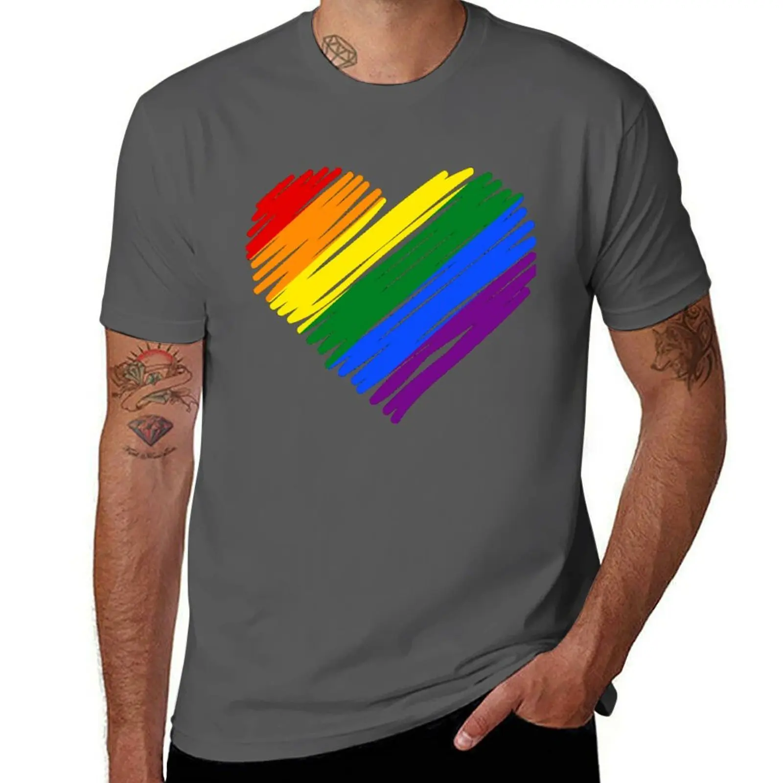 Rainbow Heart T-Shirt Big Size Short Sleeve Casual Top