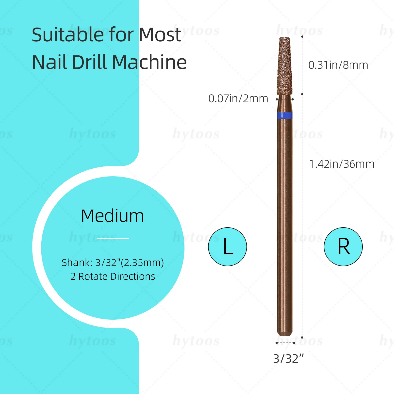 HYTOOS 2mm Tapered Diamond Nail Drill Bits Copper Coated Russian Cuticle Burr Dead Skin Clean Pro Manicure Removal Tools