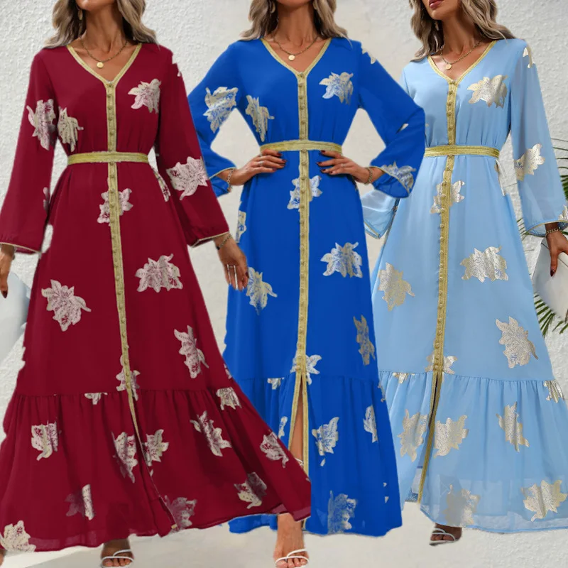 

Kaftan Dresses Luxurious Beads Women Dubai Embroidery Elegant Long Sleeve Muslim Abaya Islam Turkey Jellaba Moroccan Long Dress