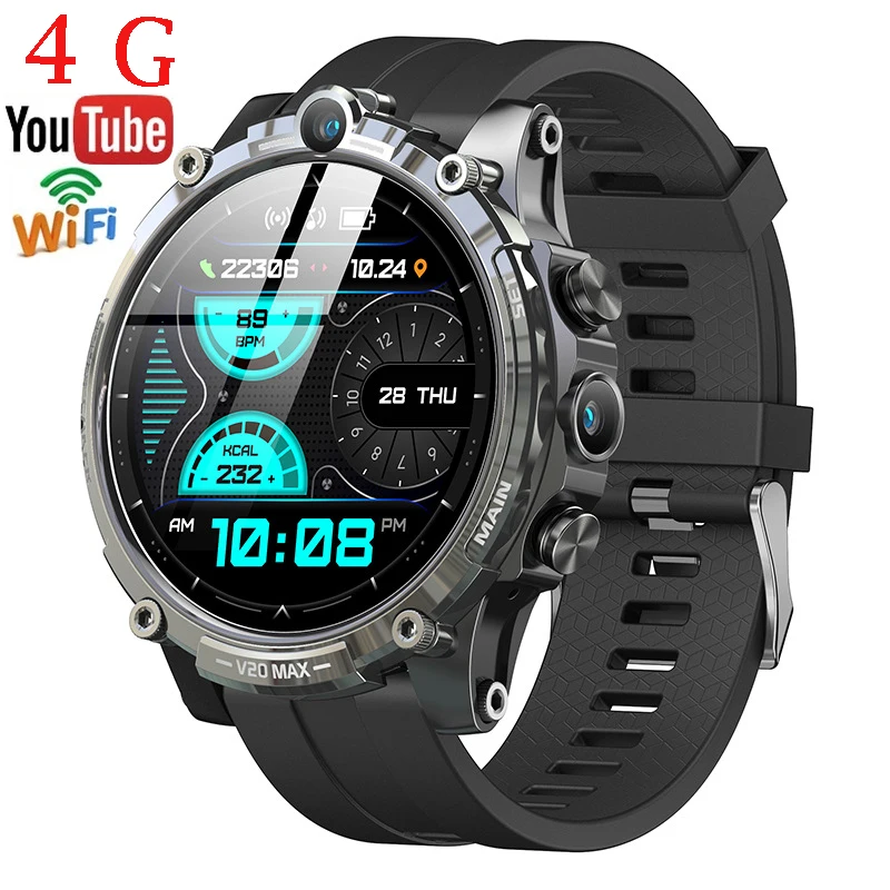 

V20 MAX Smart Watch WiFi 4G SIM Card Dual Camera Heart Rate Monitoring Fitness Bracelet Smart Navigation Watch For Android IOS