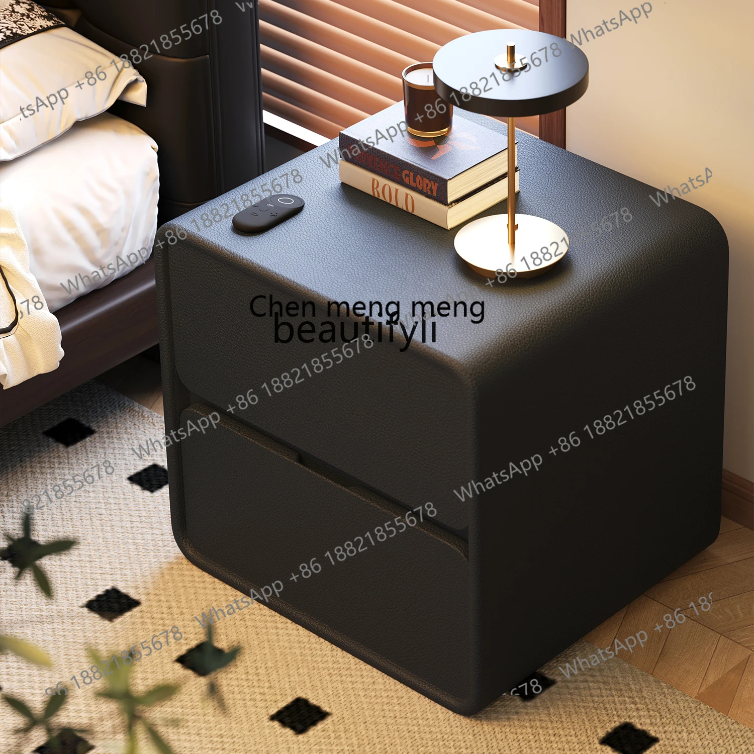 

X Black bedside table, new bedroom bedside table, solid wood storage, simple locker.