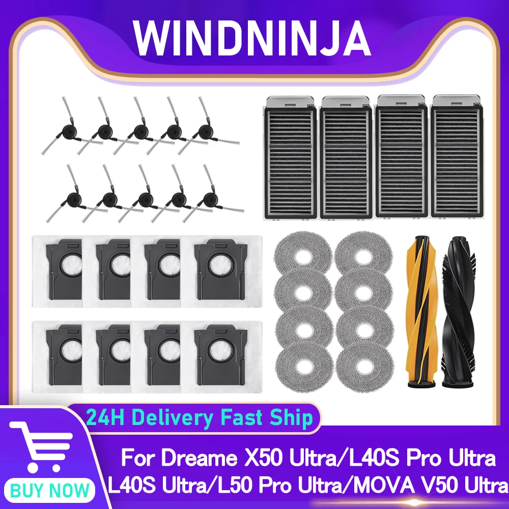 

Для Dreame X50 Ultra L40S Pro Ultra L40S Ultra L50 Pro Ultra MOVA V50 Ultra HEPA-фильтр Основная боковая щетка Швабра Тканевый мешок для пыли Запчасти