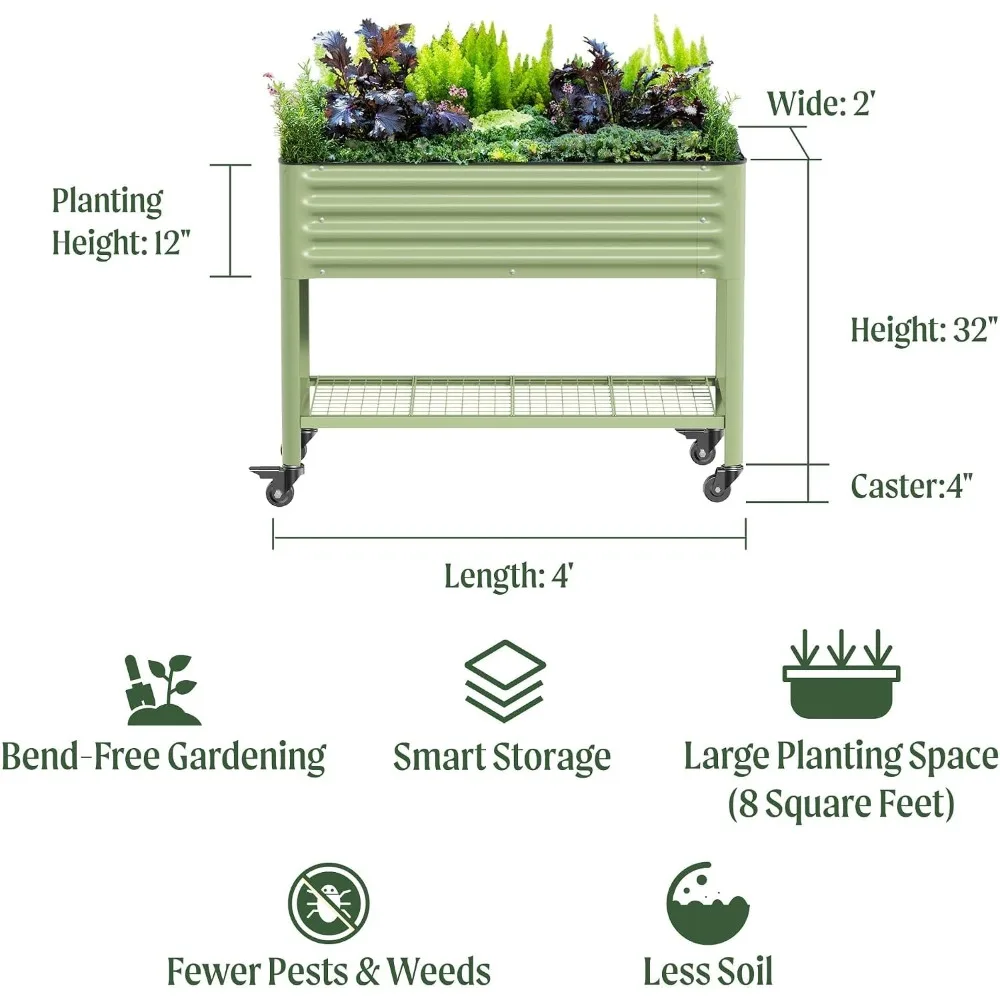 Rolling Raised Garden Bed 2x4 ft Elevated Planter Box with Legs Storage Rack 700 Lbs Capacity Gray