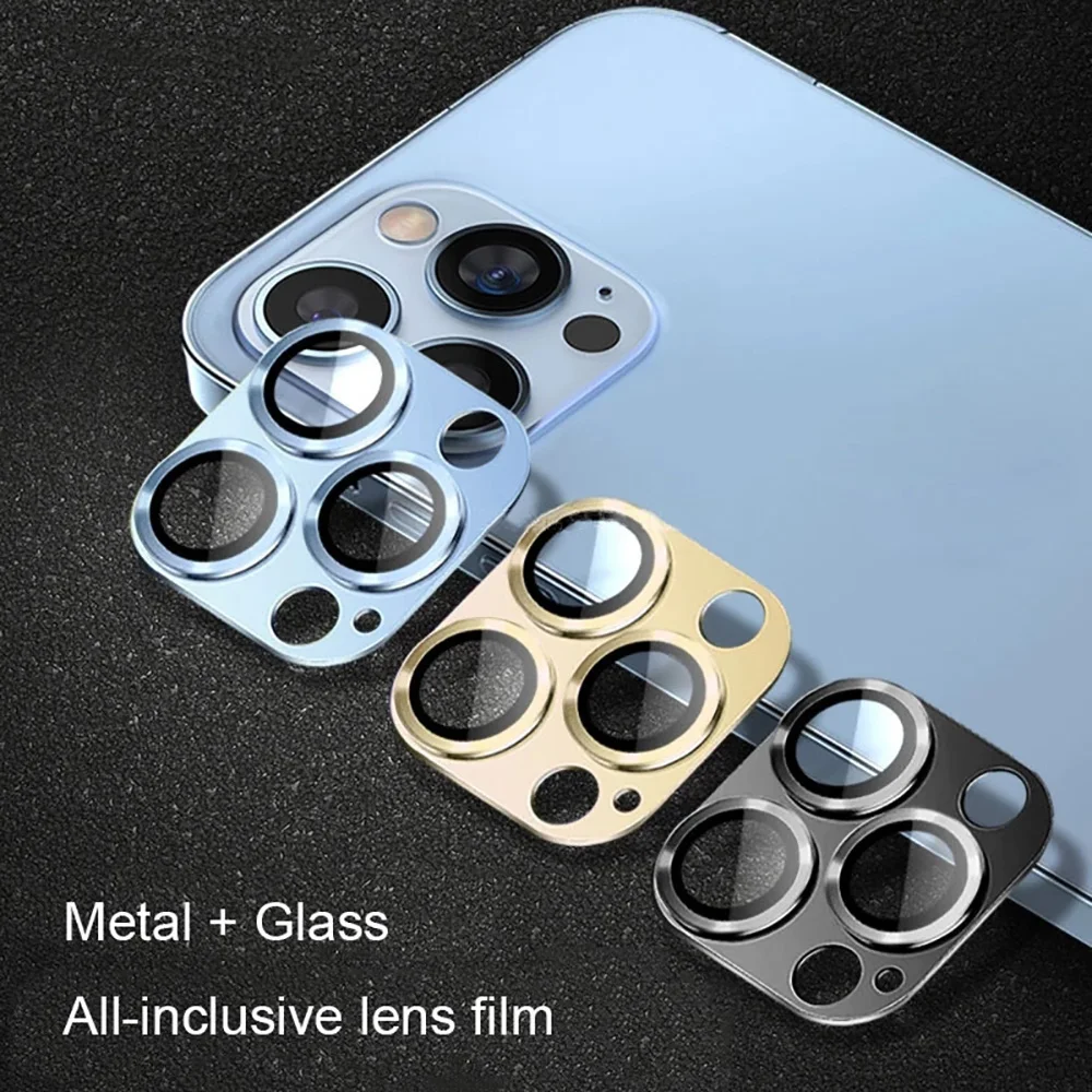 5PCS 9H Tempered Glass Metal Camera Lens Protector Anti-Scratch Full Coverage for iPhone 16 Pro 15 Pro Max 14 13 12 Mini Plus