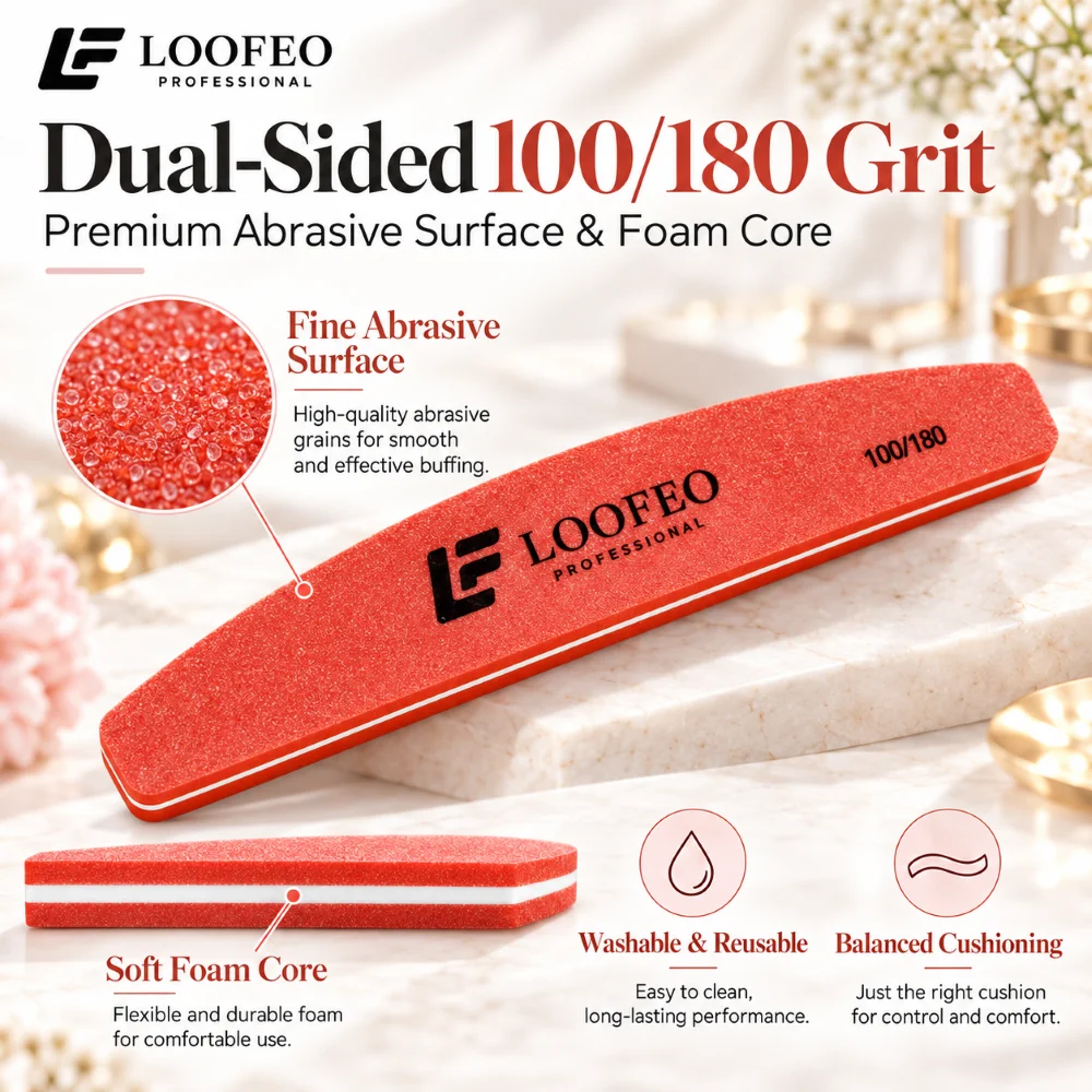 100/180 Nail File Buffer 10Pcs Curved Nail Buffer Files 100 180 Grit Dual Sided Washable Emery Boards For Acrylic Gel Manicure