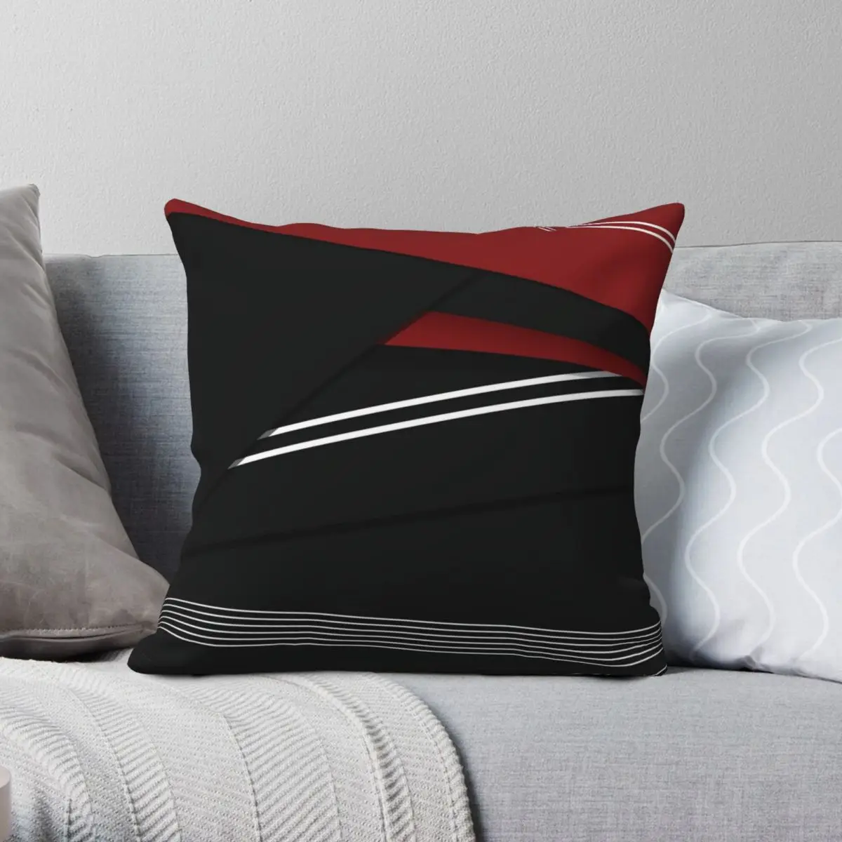 

Red White And Black Lines Pillowcase Polyester Linen Velvet Creative Zip Decorative Sofa Cushion Cover 18"