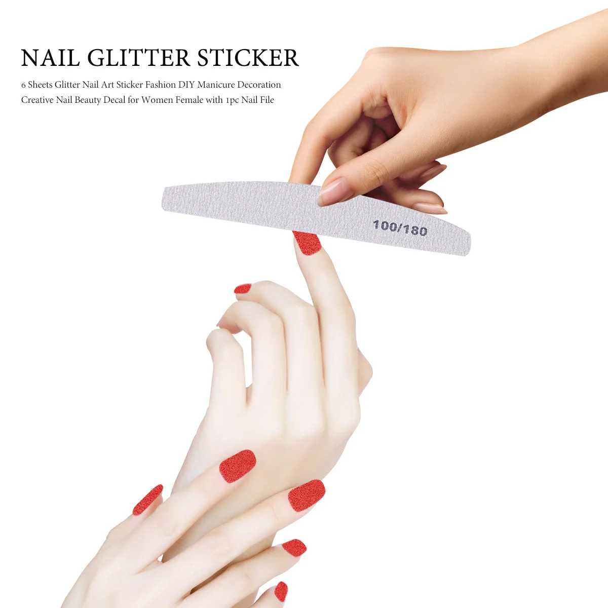 

6 Sheets Glitter Art Stickers Decals Lightweight Durable DIY Manicure Decoration Nail Beauty nament Set for Women Nail Art
