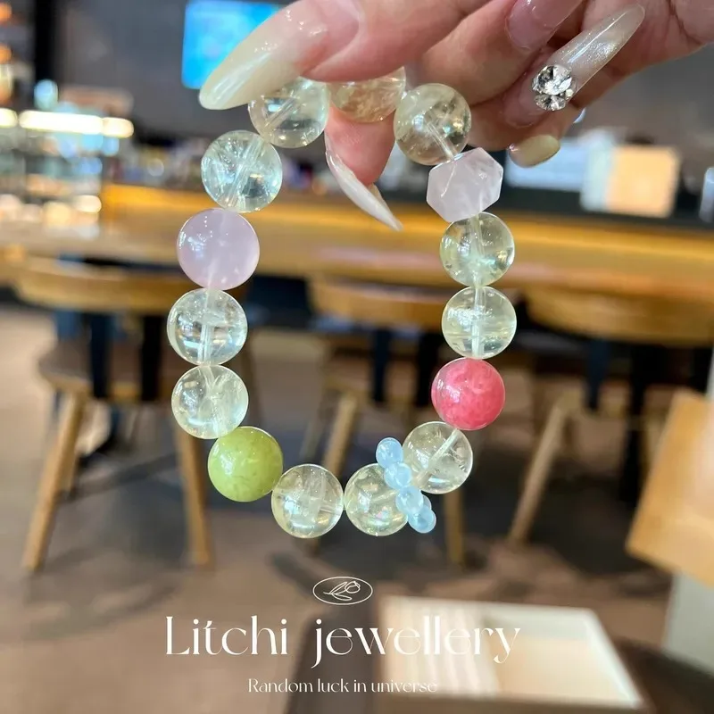 [Golden Autumn] 2025 New Natural Lemon Crystal Citrine Cherry Blossom Rain Powder Crystal Xiuyu 12MM Bracelet