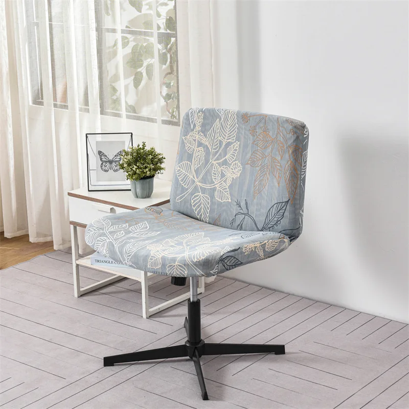 1pc Floral Armless Chair Cover Criss Cross Legged Office Chair Slipcover MidBack Accent Wide Seat Computer Desk Chair Covers