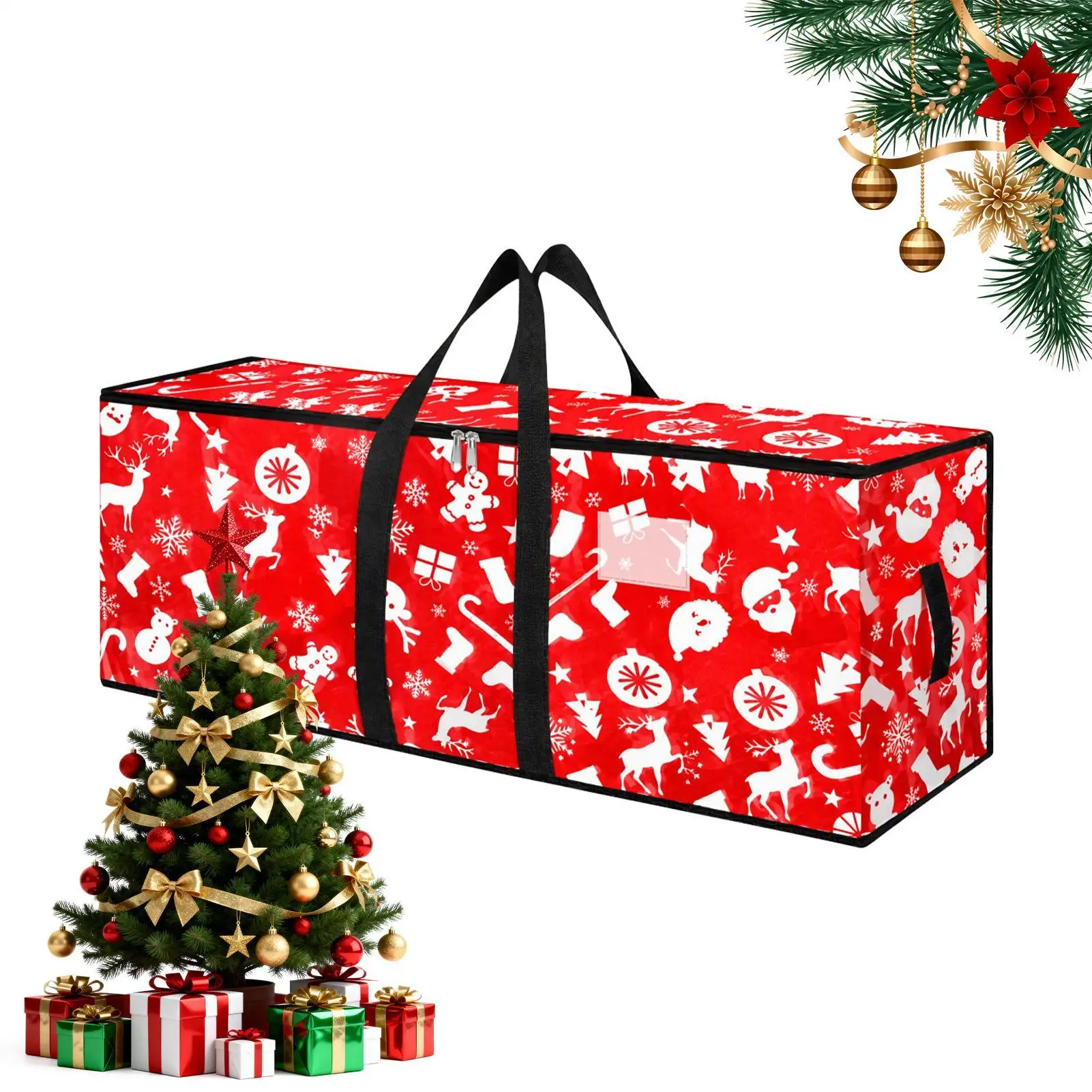 Christmas Tree Storage Bag  Oxford Waterproof Zipper Bag with  Handles Deer Snowflake Design Artificial Christmas Tree Container