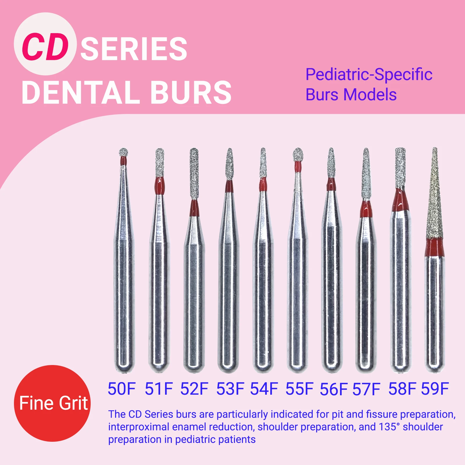 Dental Burs 1.6mm CD Fine Grit Dentistry Materials Pediatric-Specific Models 10pcs/Box Dental Lab Or Clinic Dentist Dill